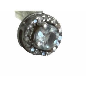 Single 14K WHITE GOLD Round Aquamarine Halo PIERCED EARRING signed AV